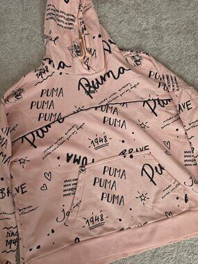 Puma Blush Pink All-Over Graffiti Print Pullover Hoodie Size L